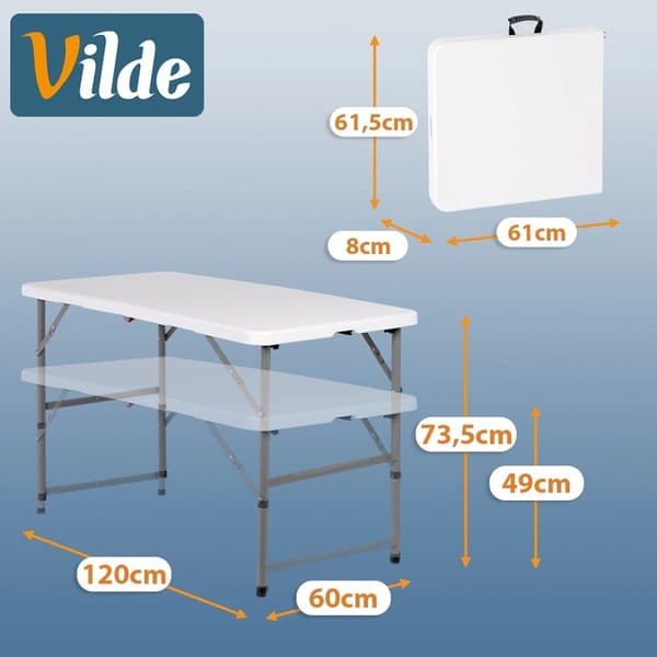 Hopfällbart cateringbord, justerbar höjd, vitt, 120x60 cm