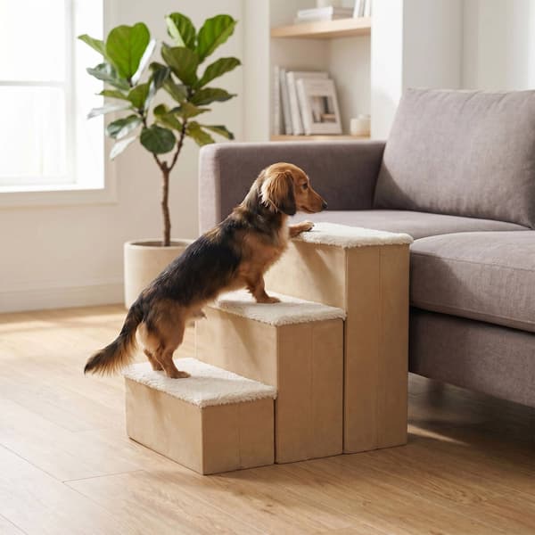 Hopfällbara hundtrappor med förvaring, beige, medium