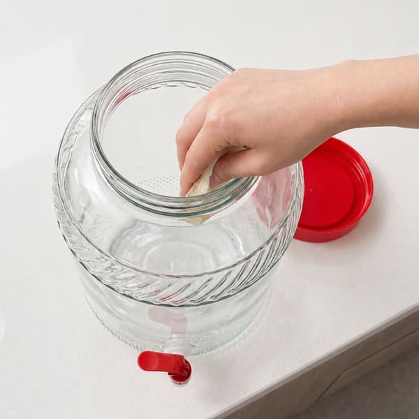 Glas drikkevaredispenser med hane, 10L – Rød