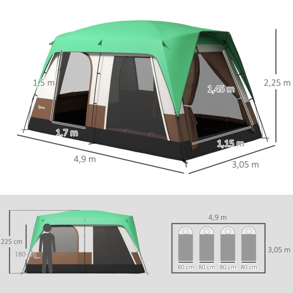 Tunnel Tält Camping Tält 8 Person Ljus Krok Mesh Fönster Familj Tält Bärväska 3000Mm Grupptält Trädgård Camping Grön