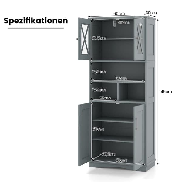 Kylpyhuonekaappi säädettävillä hyllyillä, harmaa MDF