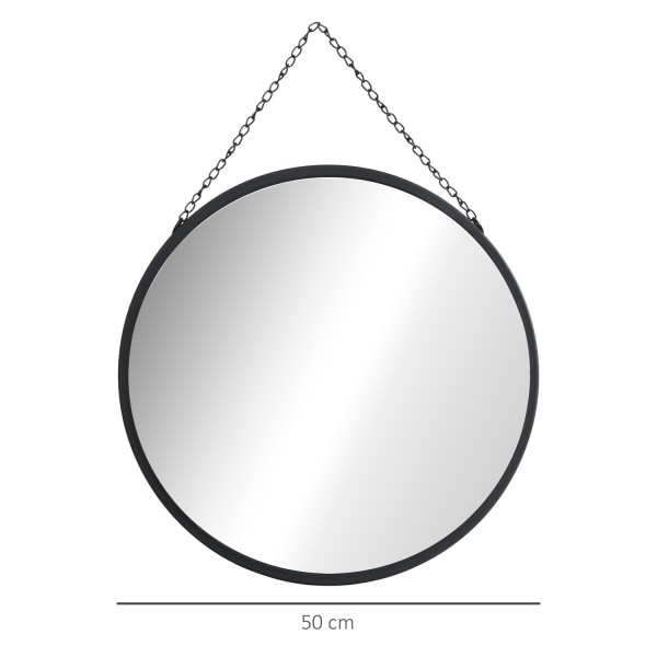 Seinäpeili Meikkipeili Pyöreä Peili Ø 50 Cm Koristeripustuksella, Musta Metalli & Lasi