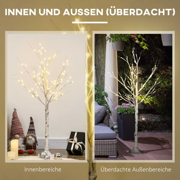 LED-konstgjord björkträd, vit bark, 120 cm, inomhus/utomhus