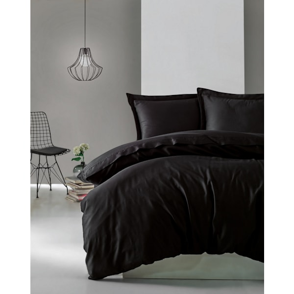 Satin Double Quilt Cover Set Elegant - Svart
