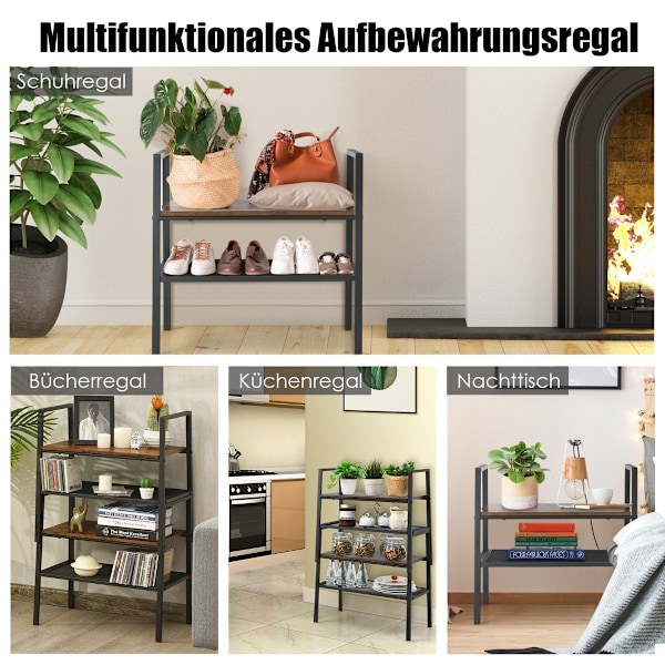2-lags stabelbart skostativ lavet af træ og metal 54 x 32 x 52 cm brun + sort