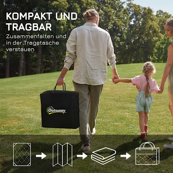 Udendørs Tæppe, Vandafvisende Plastik Tæppe, Vendbart, Til Camping & Gårdhave, Sort+Grå, 182X274Cm