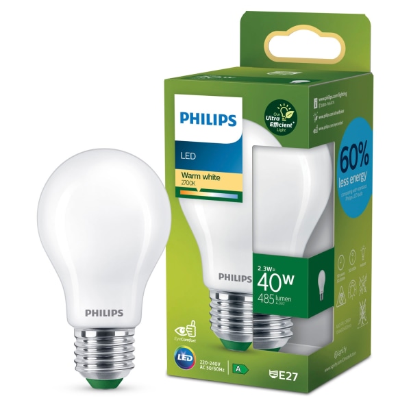 LED E27 Normal 2,3W (40W) Frosted 485lm 2700K Energiklasse A