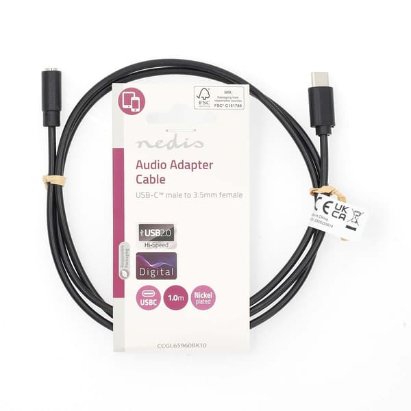 USB-C™ Sovitin | USB 2.0 | USB-C™ Uros | 3.5 mm naaras | 1.00 m | Pyöreä | Niklattu | PVC | Musta | Label