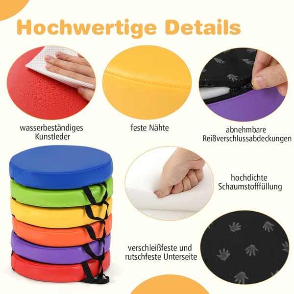 Barns runda golvkuddar Set om 6, 35x35 cm, Easy-Clean