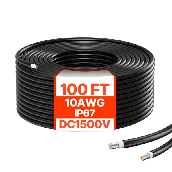 Förlängningskabel för solpanel, 10AWG 100ft, IP67, Svart