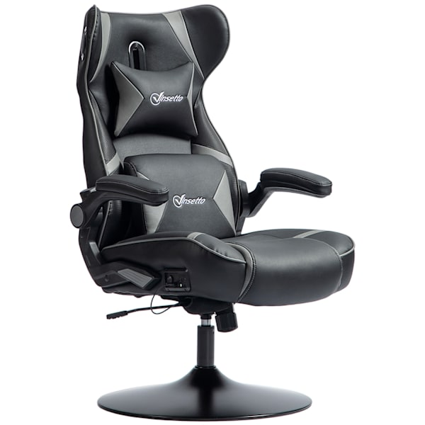 Gamingstol med vippe- og benfunktion, ergonomisk computerstol, højdejusterbar, drejelig skrivebordsstol med højttaler, bæreevne op til 120 kg, sort +