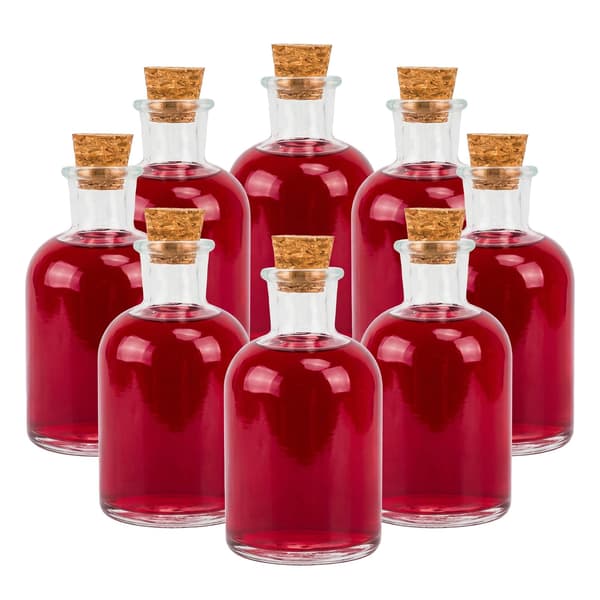 Set med 8 glasflaskor med korkar – 150 ml, runda