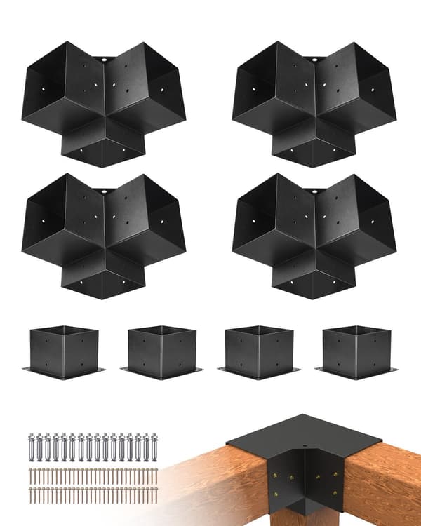 Pergolafästesats, 6x6, 3-vägs kolstål, 4-pack