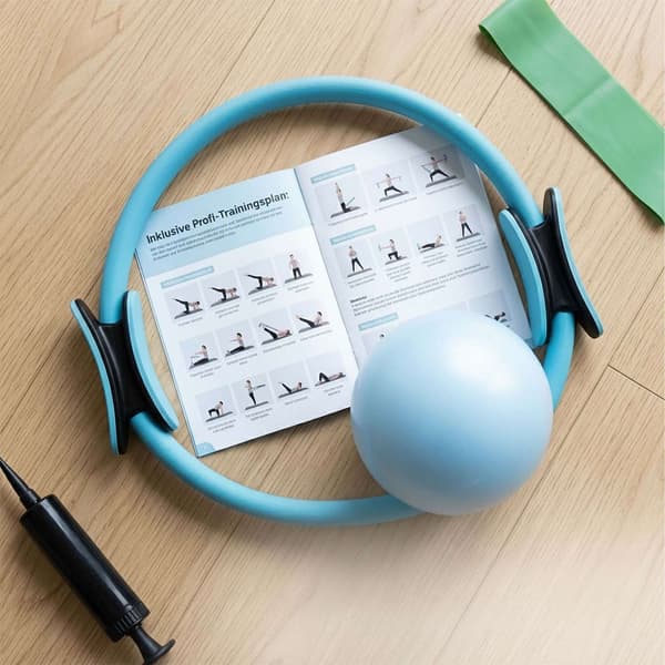 Pilates-sæt med 6 dele: Ring, bold, elastikker – sort
