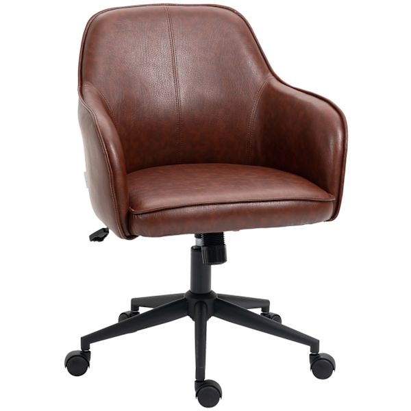 Kontorstol Skrivebordsstol Med Vippefunktion, Hjul, Imiteret Læderlook, 93-101 Cm Højdejusterbar, Op Til 120 Kg, Brun