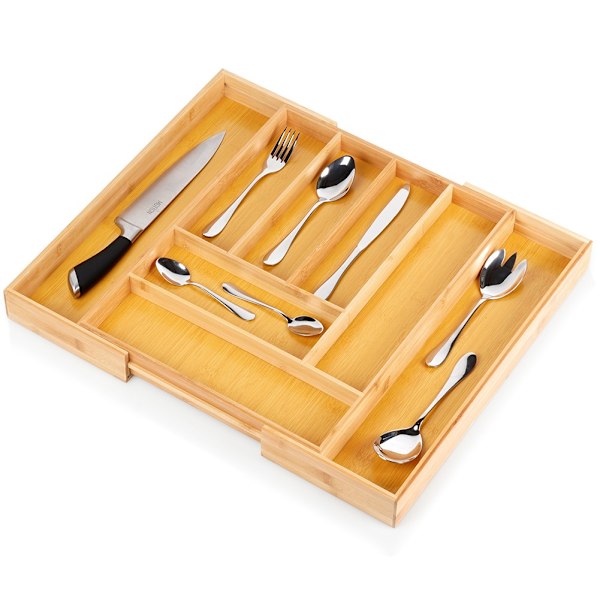 Bestikskuffeindsats udvidelig bambus 35,5-54,5x45,5 cm