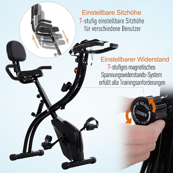 Motionscykel 2-I-1 Cykeltræner Hjemmetræner Folde Motionscykel Med 8 Niveauer Af Justerbar Magnetisk Modstand Og 1 Par Stålspændereb