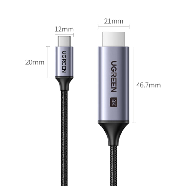 USB-C - HDMI 2.1 8K 60 Hz sovitinkaapeli, 1,5 m harmaa