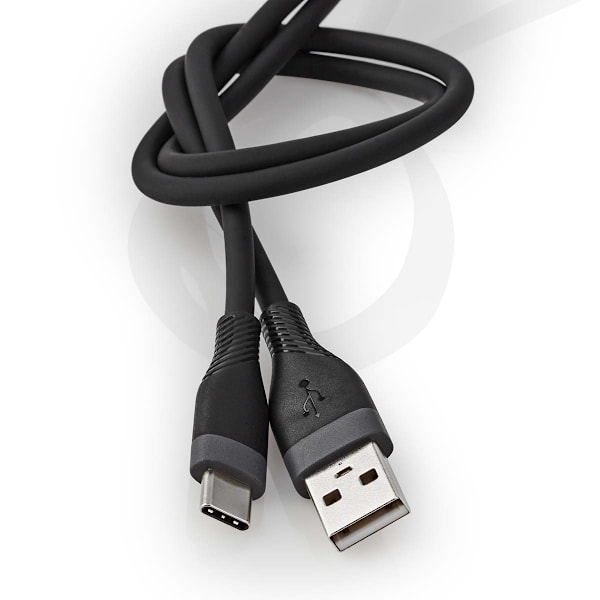 USB-kabel | USB 2.0 | USB-A Han | USB-C™ Han | 15 W | 480 Mbps | Nikkelplateret | 1.50 m | Runde | Silikone | Sort | Box
