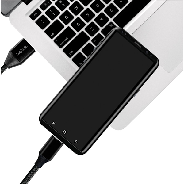 USB-USB-C Ladd/synk-kabel USB 2.0 15W 0,3m Textil