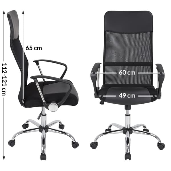 Ergonomisk sort kontorstol, net og PU-læder, høj ryg
