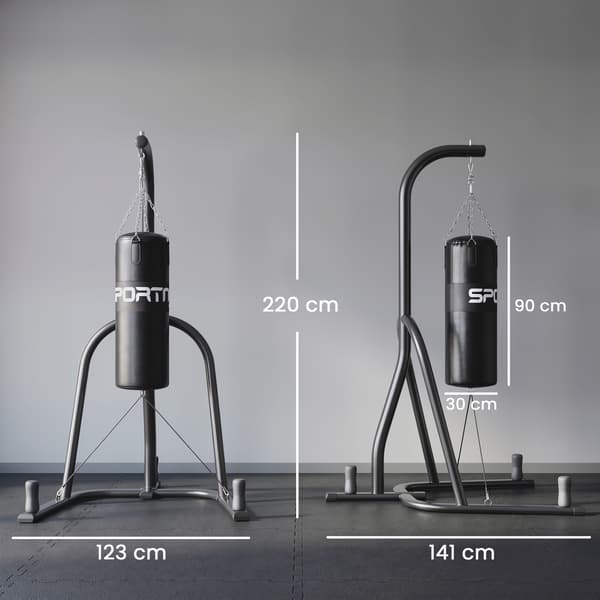 Fristående boxningssäcksställ med 20 kg säck och elastisk lina