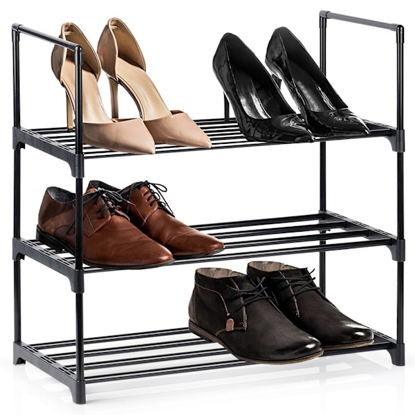 Skohylde metal sort 3-plan 57x28x55 cm