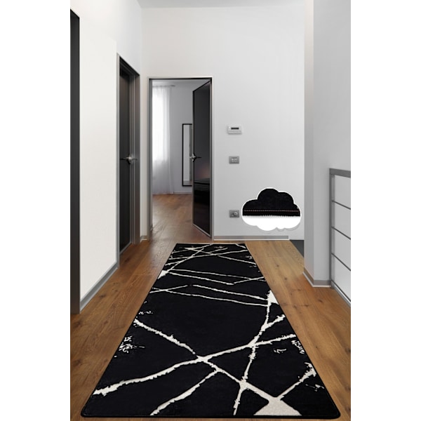 Hall Tæppe (80 x 300) Knust - Sort