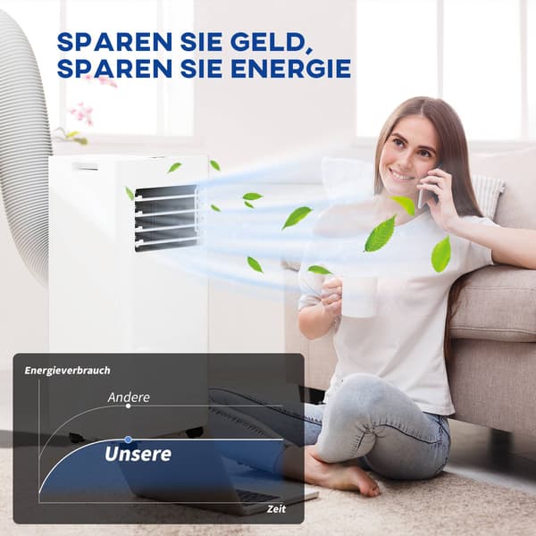 Bærbart klimaanlæg, 3-i-1, 9.000 BTU, vaskbart filter