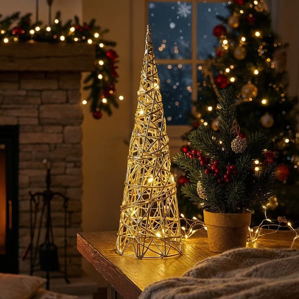 Guldfärgad LED-julgran med kon, 40 cm, 20 ljus