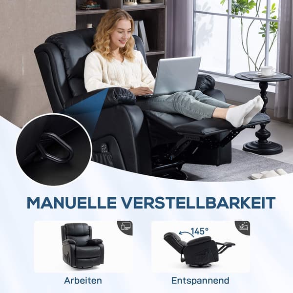 Massagestol med varme, lænefunktion, kunstlæder, sort