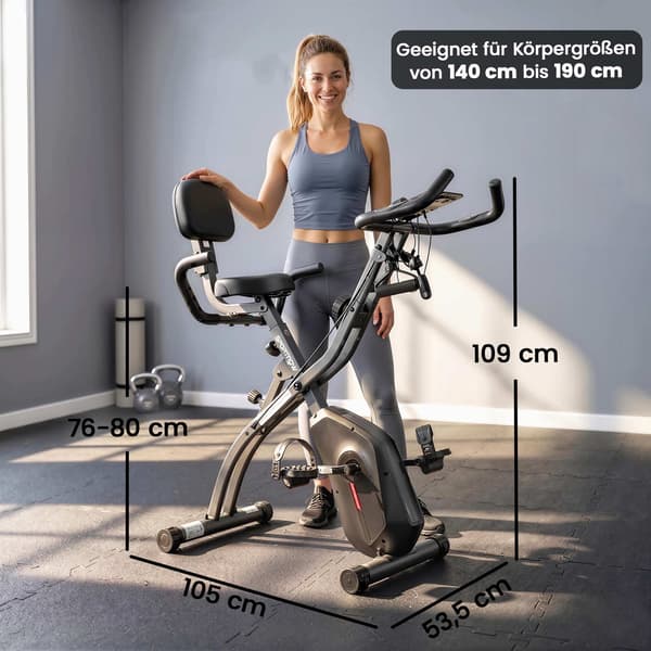 Sammenklappelig 3-i-1 motionscykel, Bluetooth LCD, Pulsmåling, Stille