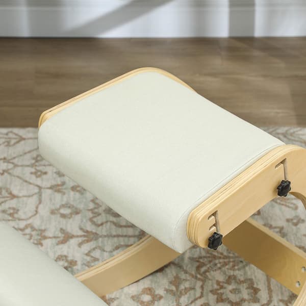 Ergonomisk knäböjd stol, justerbar björkträbas, krämfärgad