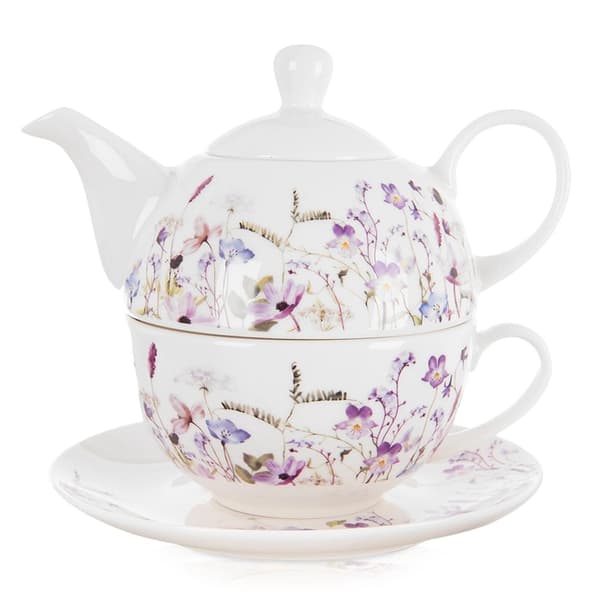 Porcelæns tesæt til ét sæt, 3 dele, blomsterdesign
