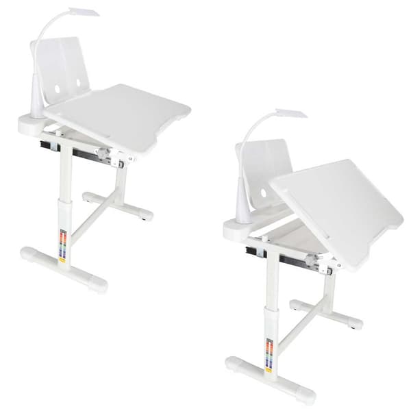 Justerbart børnebord med stol og LED-lampe – hvid