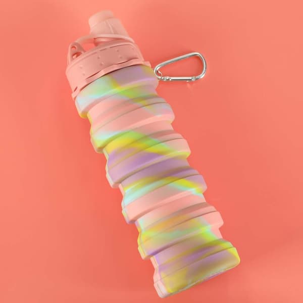 Vikbar silikon sportvattenflaska, 500ml, regnbåge