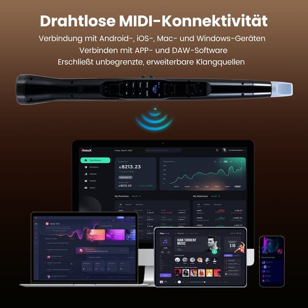 Digital saxofon med trådløs MIDI, 100 lyde, sort