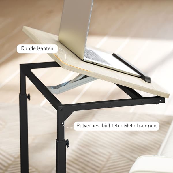 Justerbart sidebord med hjul, metalstel, vipbart