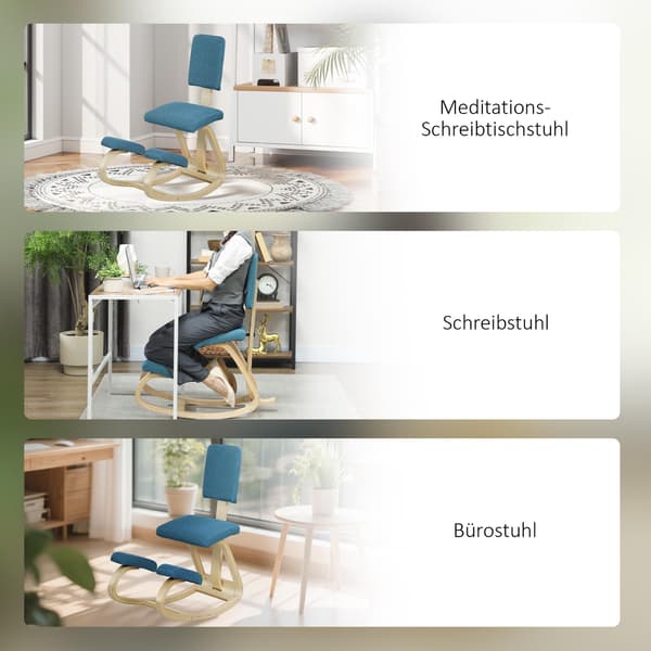 Ergonomisk knælestol, mørkeblå, birketræsstel