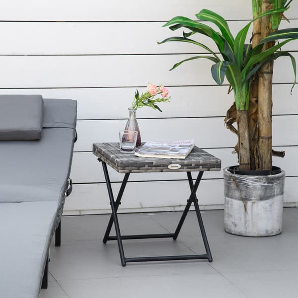 Trädgårdsbord Polyrattan Vikbart Soffbord Vikbord Metallstomme Grå 40X40X40Cm