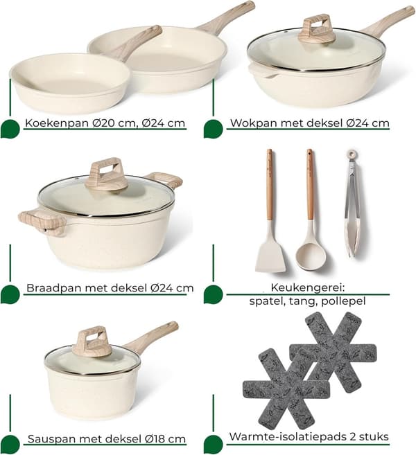 Granit køkkengrejsæt, 13 dele, non-stick, induktion