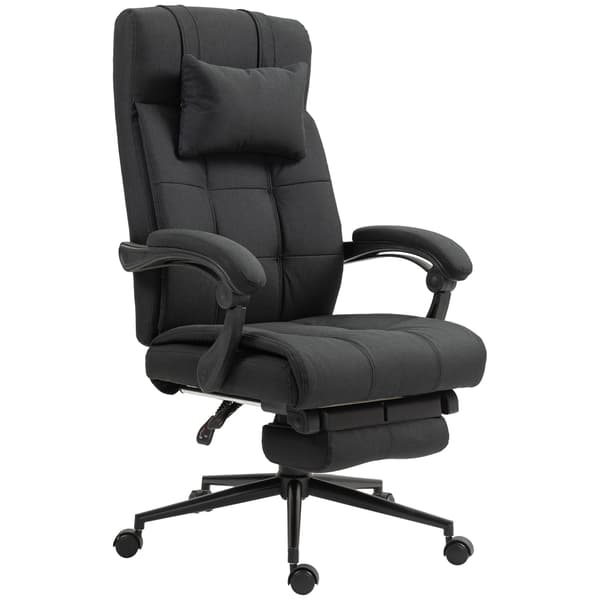 Kontorstol med fodstøtte, ergonomisk drejestol, sort