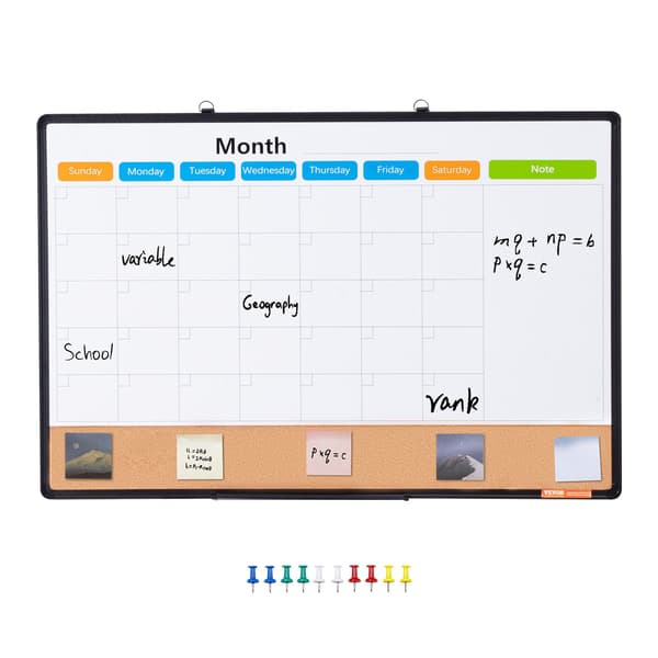 Månadskalender whiteboard 36 x 24, magnetisk korkkombination