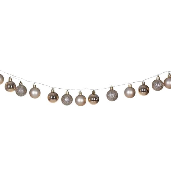 LED-ljusslinga med timer, 2m, 40 champagnefärgade julgranskulor