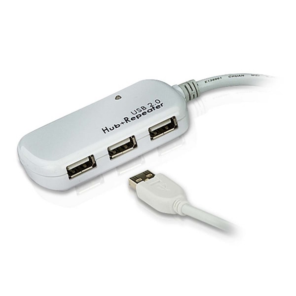 Aktiivinen USB 2.0 Jatkokaapeli USB A Uros - 4x USB Hub 12 m Valkea