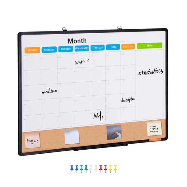 Månadskalender whiteboard 36 x 24, magnetisk korkkombination
