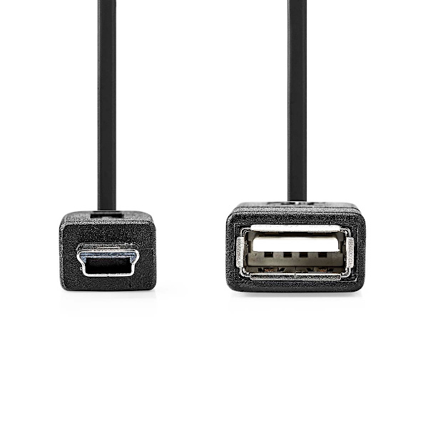 USB-adapter | USB 2.0 | Mini 5-Pin Han | USB-A Hun | 480 Mbps | OTG | 0.20 m | Runde | Nikkelplateret | Sort | Box