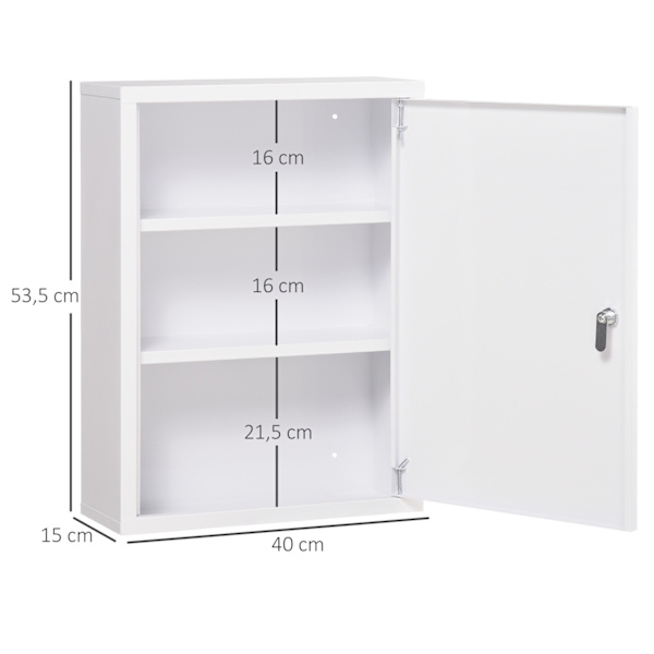 Apothecary Kaappi Seinäkiinnitettävä Lukittava 2 Avaimet Teräs Valkoinen 40X15X53,5Cm
