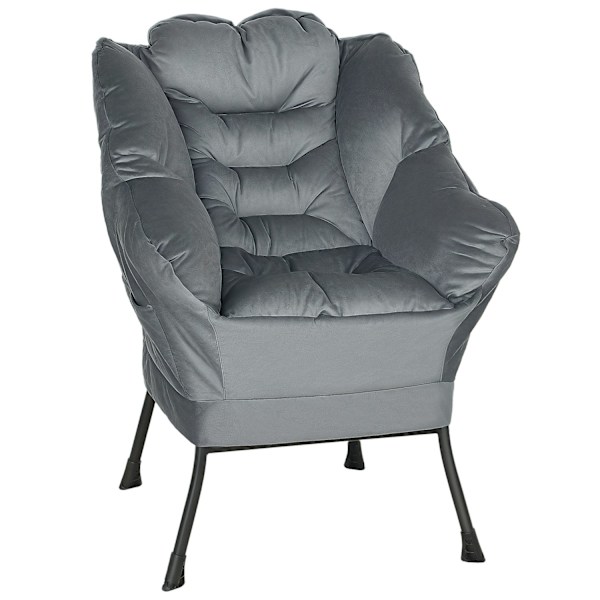 Lænestol Stue Lounge Stol Polstret Afslapningsstol med Sidelomme Stålben Polstret Stol med Velvet Look Enkeltstol til Soveværelse Grå