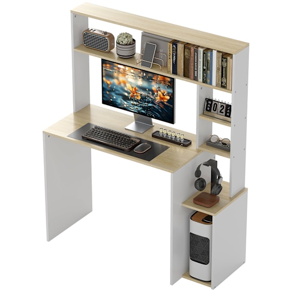 Skrivebord 113 x 45 cm Computer Skrivebord Kontorbord med åbne hylder CPU Stand Stålramme til hjemmekontor Soveværelse Eg |